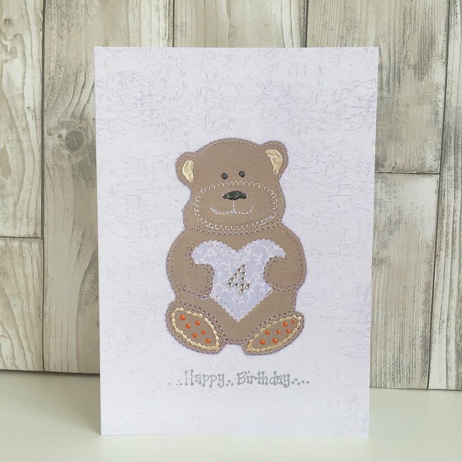 4th Birthday card large A5 personalised teddy bear child's milestone 4 birthday 