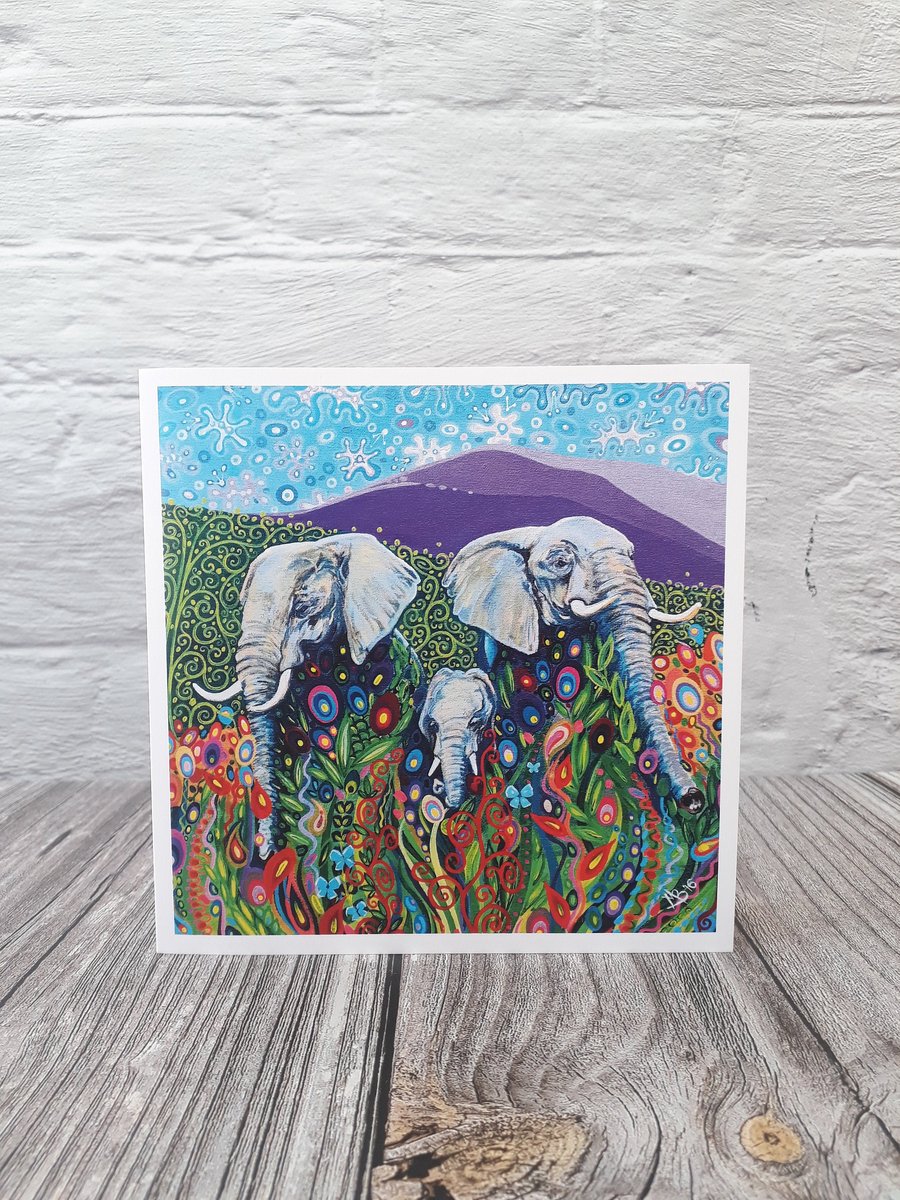 Elephants Birthday or Fathers Day Art Card