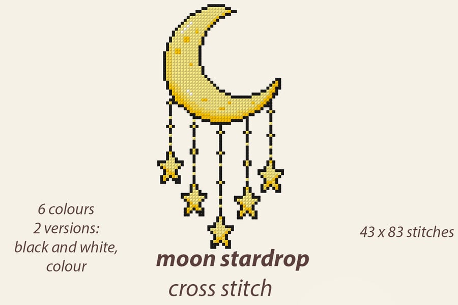 Moon stardrop cross counted stitch pattern
