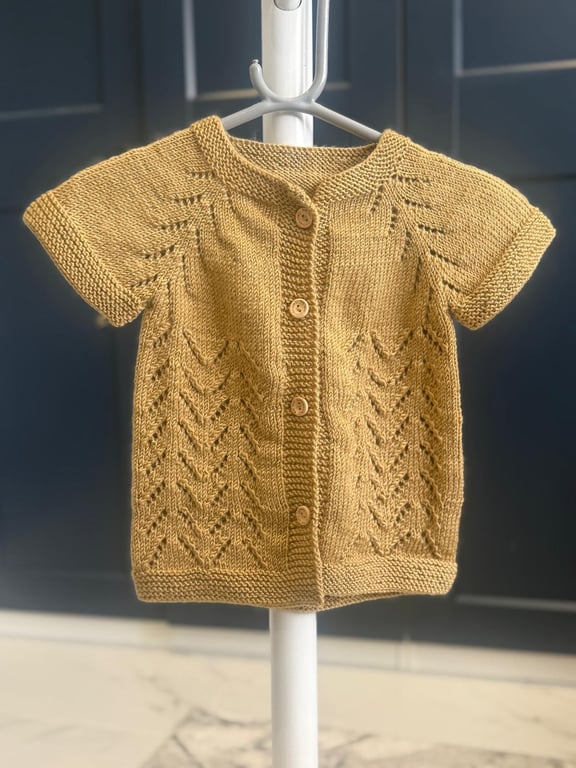 Hand-Knitted Baby Sleeveless Vest with Chevron Lace – Peanut Yellow (9-12m)