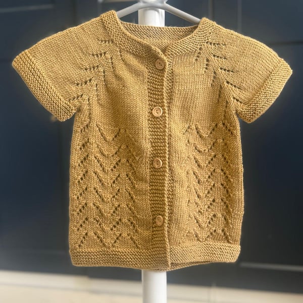 Hand-Knitted Baby Sleeveless Vest with Chevron Lace – Peanut Yellow (9-12m)