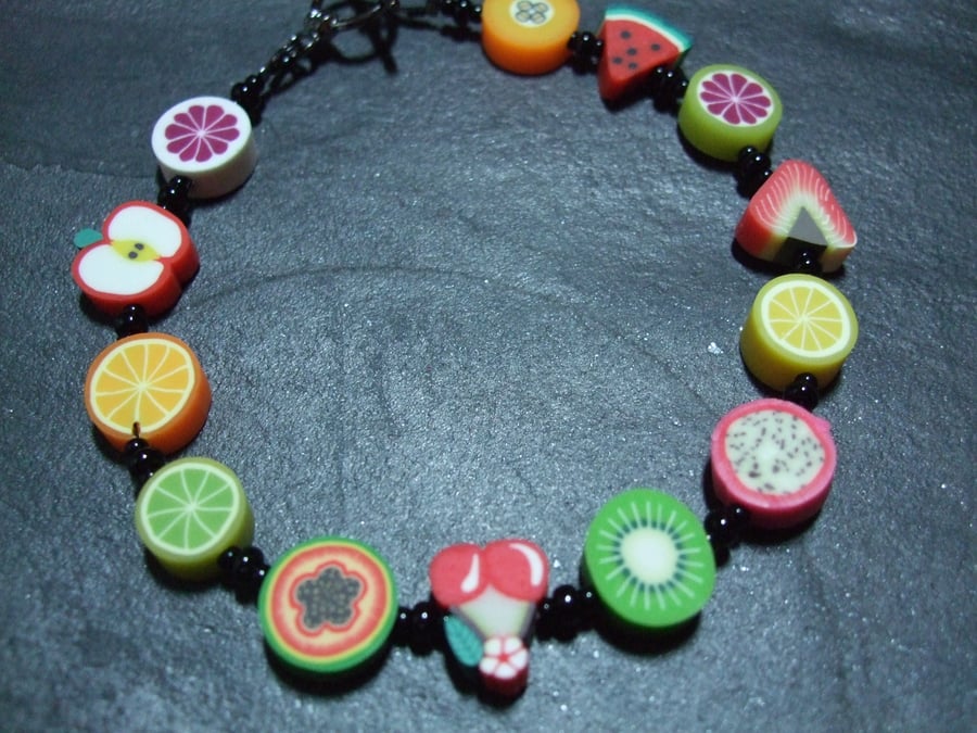 Tutti Frutti Collection Fruit Salad Kitsch Polymer Clay Bracelet
