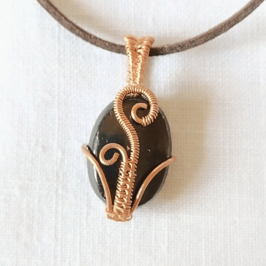 Shungite Little Flower Wire Wrapped Copper Pendant