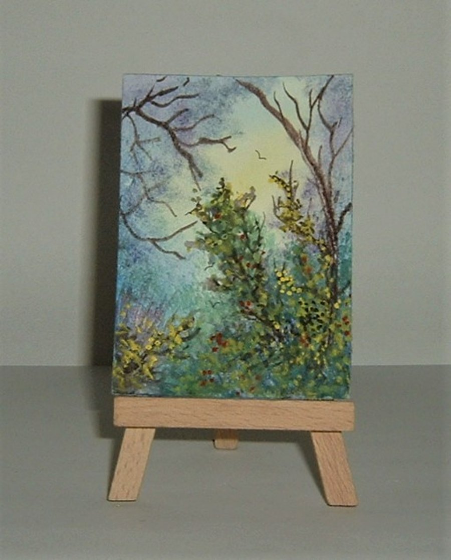 original art landscape aceo  painting ( ref F 373)