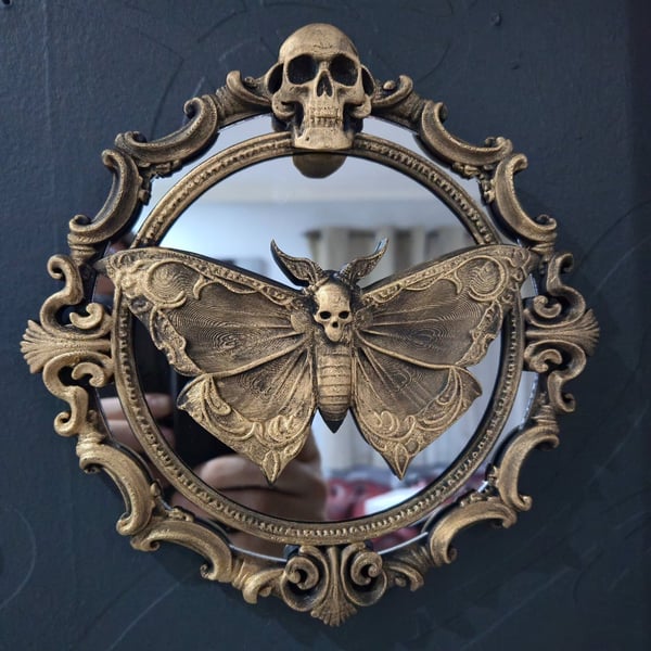 Gold Gothic Deathmoth Glass Mirror 19cm Frame