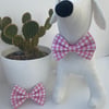 Pink & White Gingham Check Dog Bow Tie 