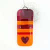 Seconds Sale - Fused Glass Orange Stripy and Heart Suncatcher
