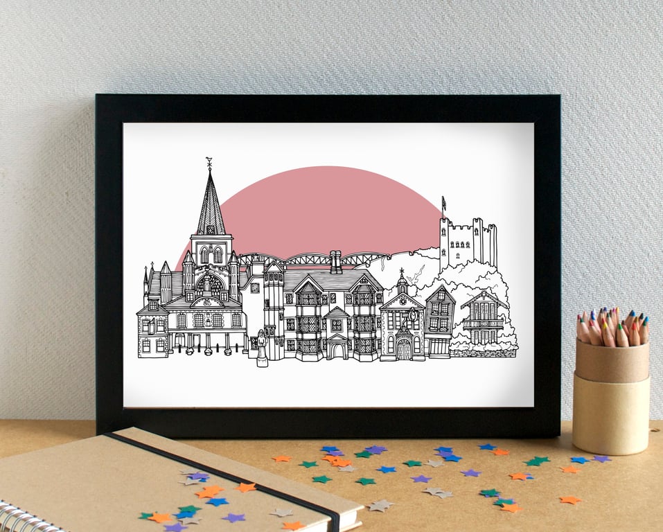 Rochester Landmarks Skyline Art Print