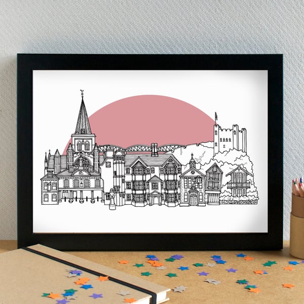 Rochester Landmarks Skyline Art Print