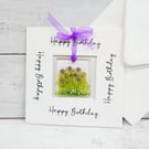 Fused Glass Violets Birthday Card 