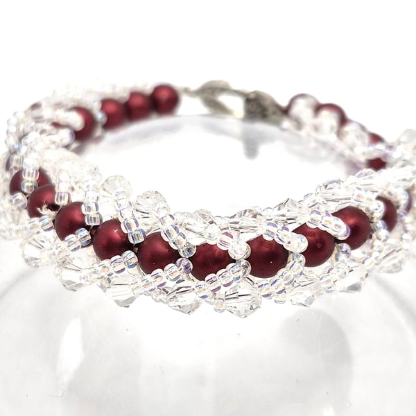 Swarovski pearls and crystals russian spiral bracelet