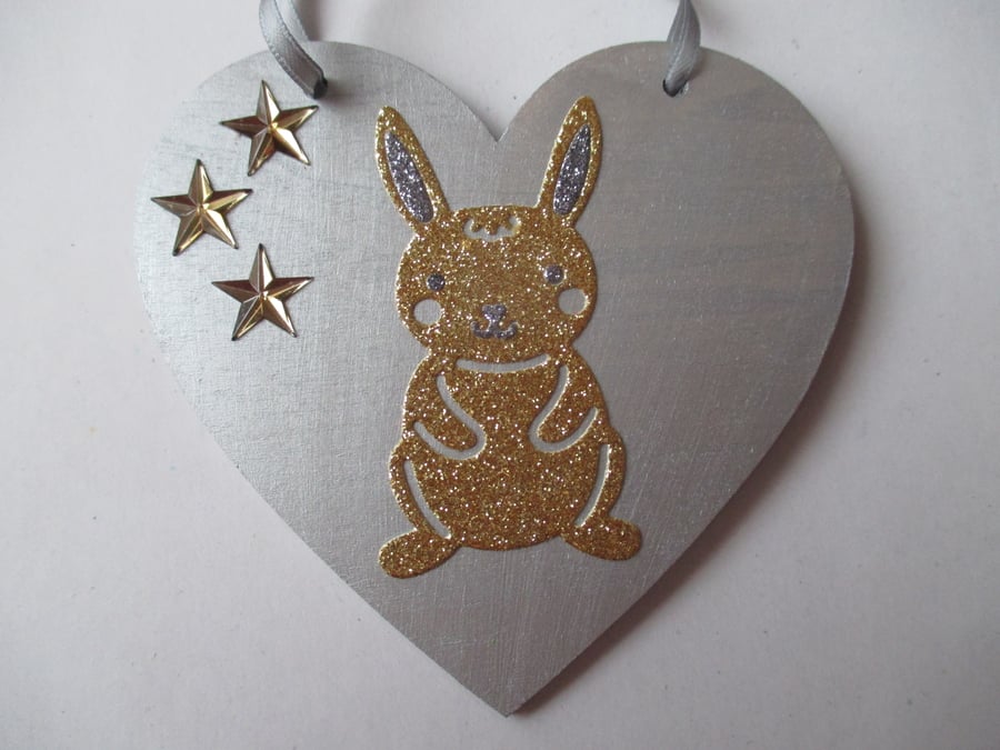 Bunny Rabbit Love Heart Hanging Decorations Valentine Day Gift Gold Stars 