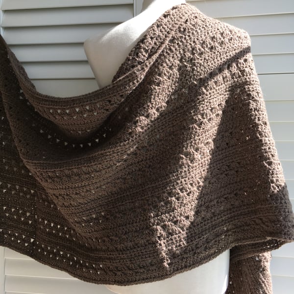 Hand made Mink brown generous shawl in superfine Alpaca mix yarn