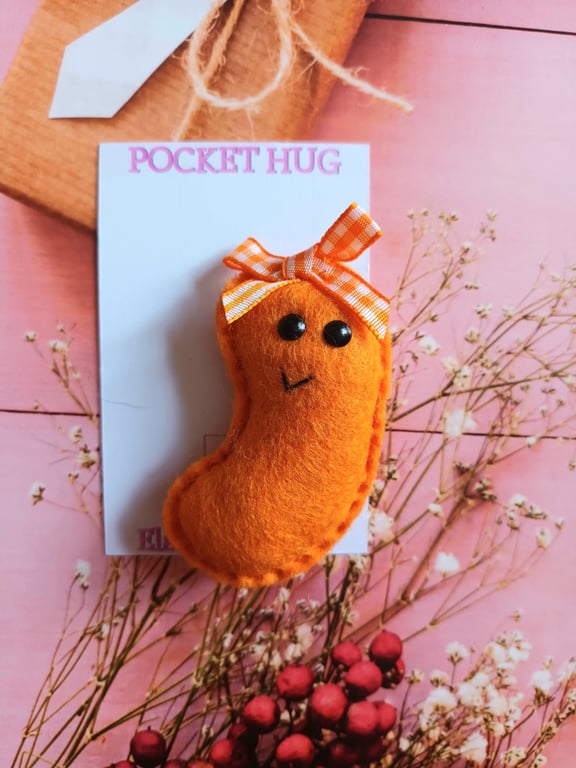 Hand sewn 'jelly bean' pocket hug and pocket hug card,letterbox gift (orange)