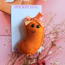 Hand sewn 'jelly bean' pocket hug and pocket hug card,letterbox gift (orange)