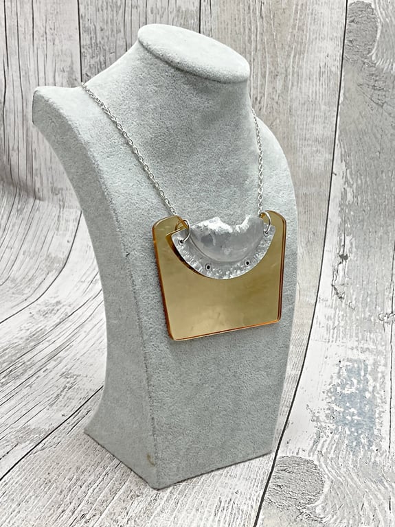 Recycled Aluminium Drink Can, Mirror Gold Square Acrylic Shape Necklace Pendant