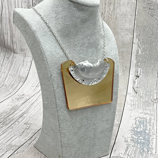 Recycled Aluminium Drink Can, Mirror Gold Square Acrylic Shape Necklace Pendant
