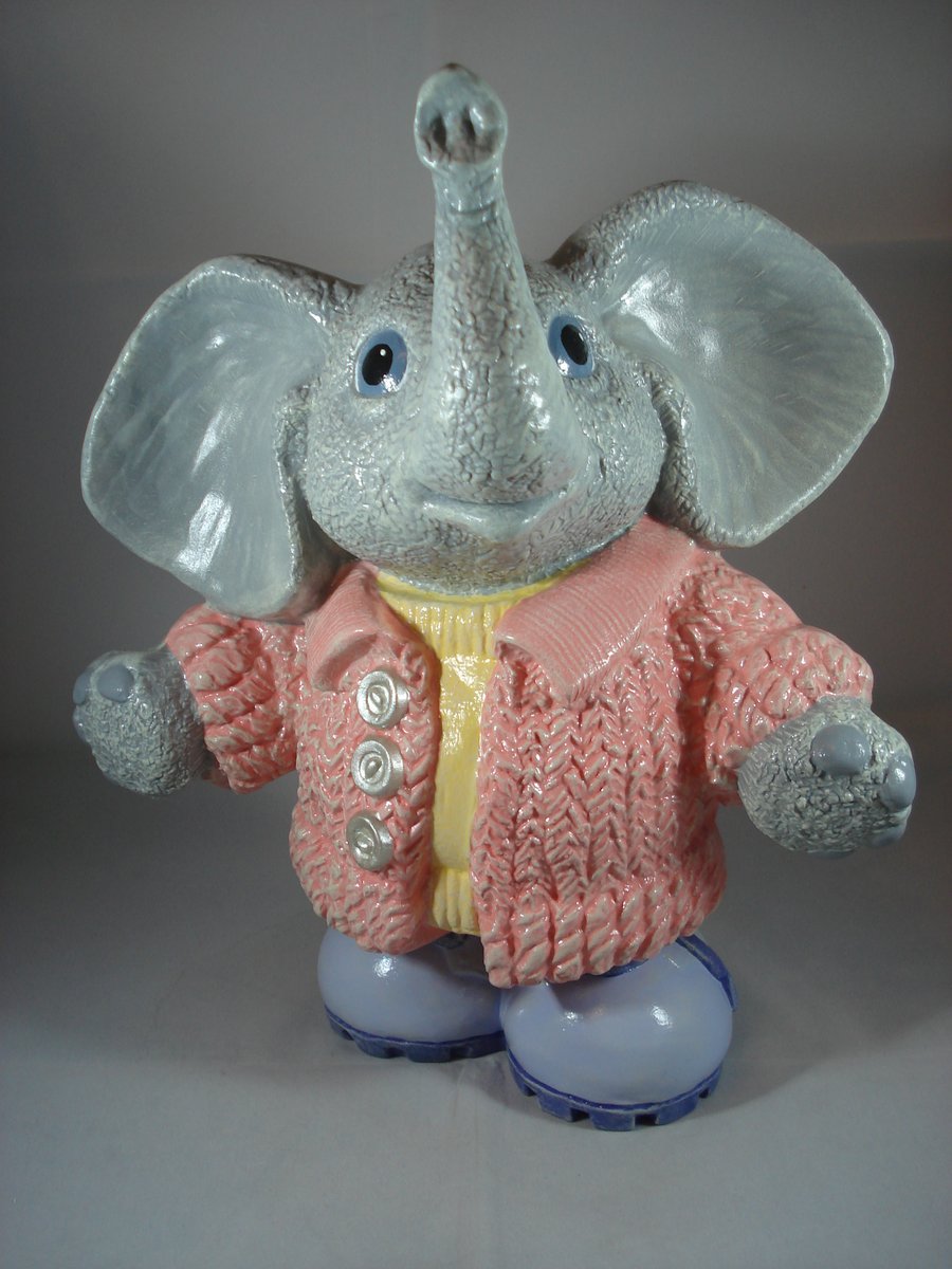 Large Ceramic Cute Novelty Grey Elephant Animal Figurine Money Box Savings Bank.