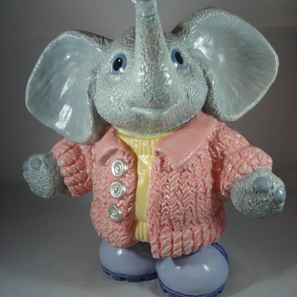 Large Ceramic Cute Novelty Grey Elephant Animal Figurine Money Box Savings Bank.