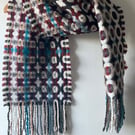 Handwoven Lambswool Scarf in Red and Brown, Golfballs