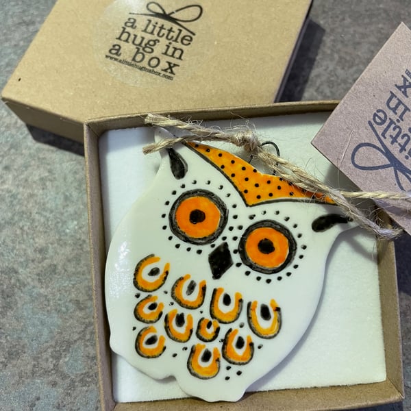 A little hug in a box Orange Owl porcelain gift 