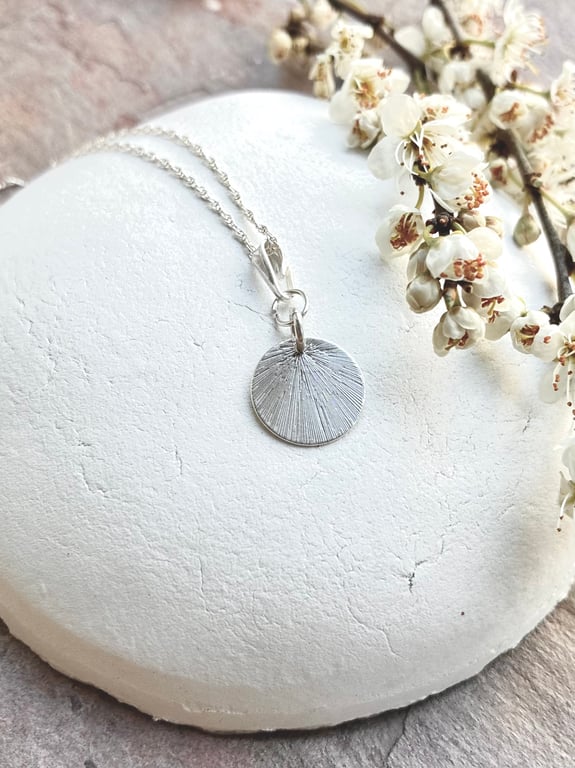 Sterling Silver Etched Round Pendant on 40cm Rope Chain