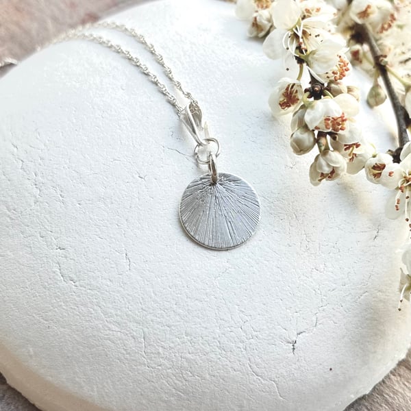 Sterling Silver Etched Round Pendant on 40cm Rope Chain