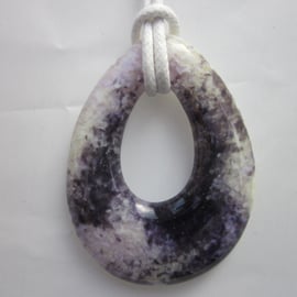 Handmade cast glass pendant - Ice purple oval