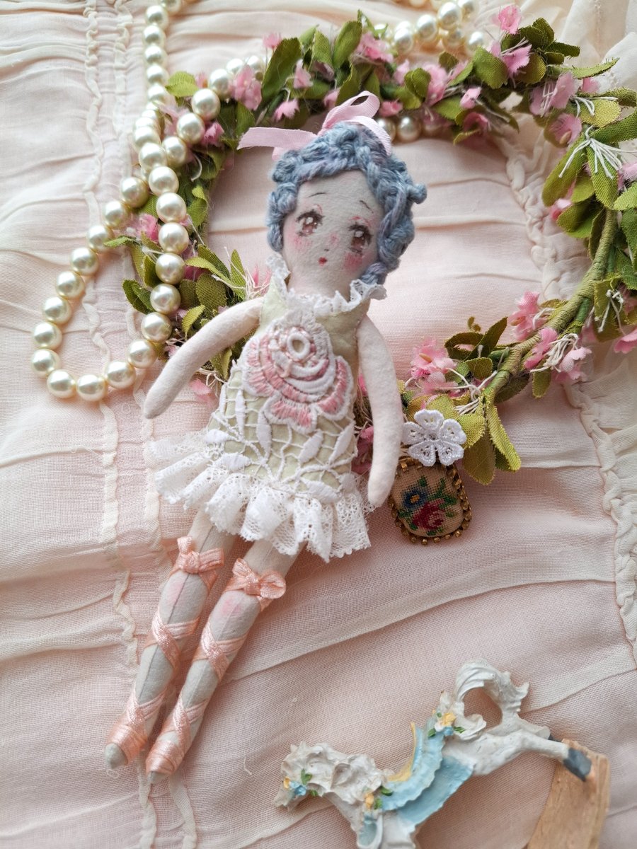 Hettie OOAK Fabric Textile Doll, Cotton Ragdoll, Handmade Pocket Boudoir Doll