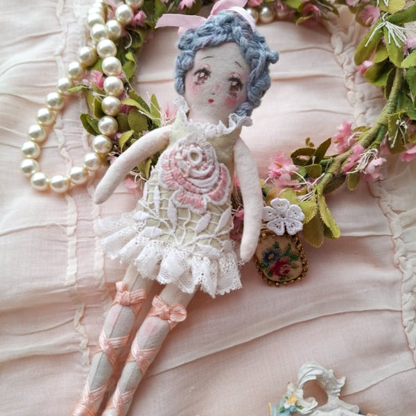 Hettie OOAK Fabric Textile Doll, Cotton Ragdoll, Handmade Pocket Boudoir Doll