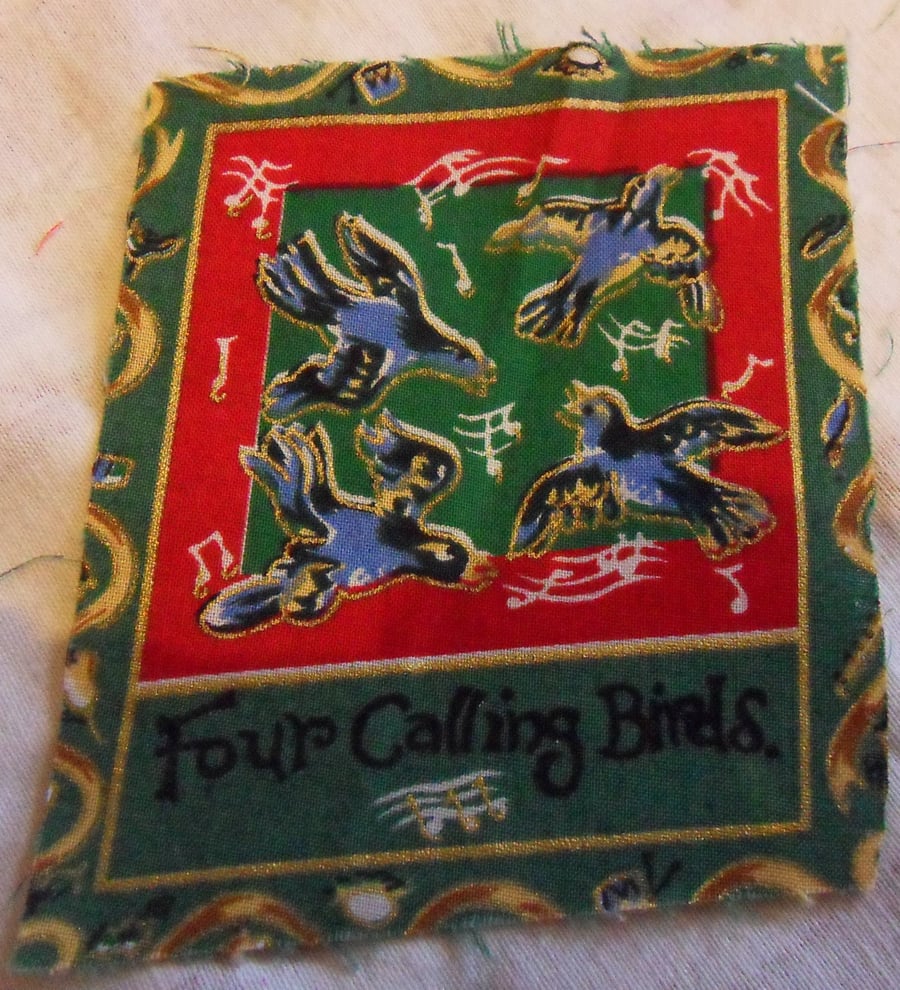 100% cotton fabric squares. Four calling birds (81)