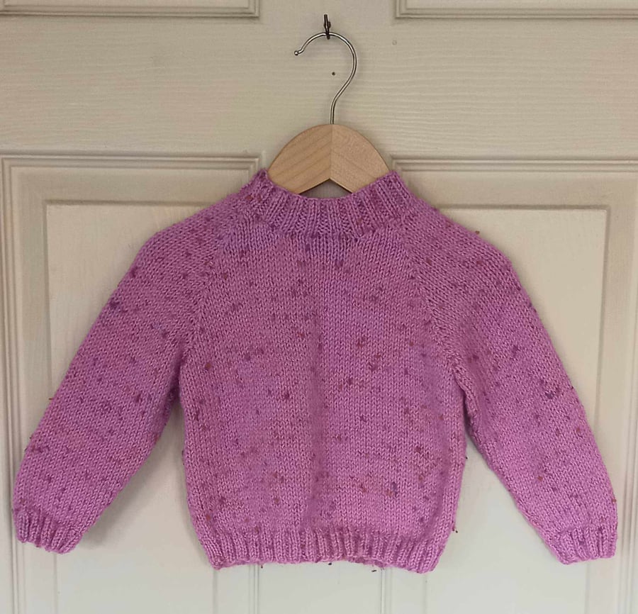Hand knitted baby jumper pink baby spot dk 10-18 months