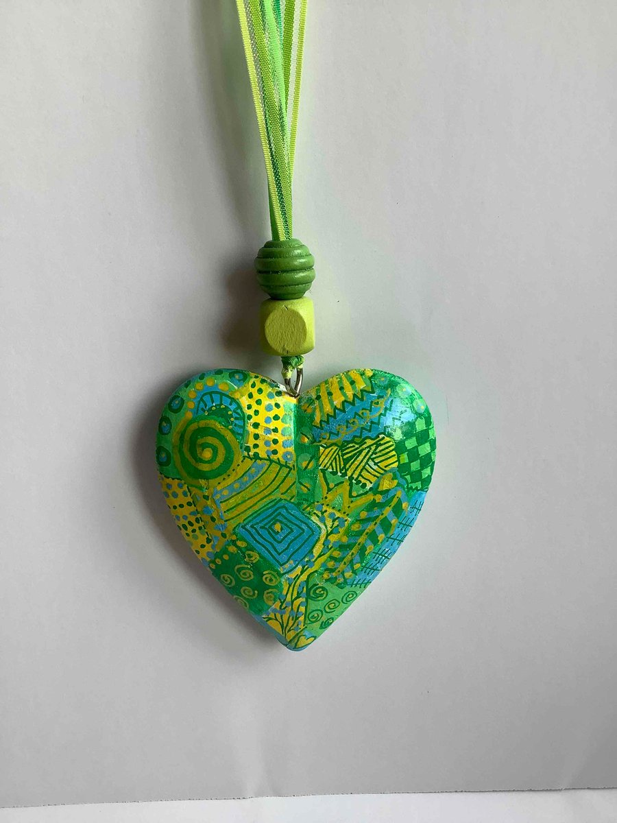 Abstract patterned wooden heart