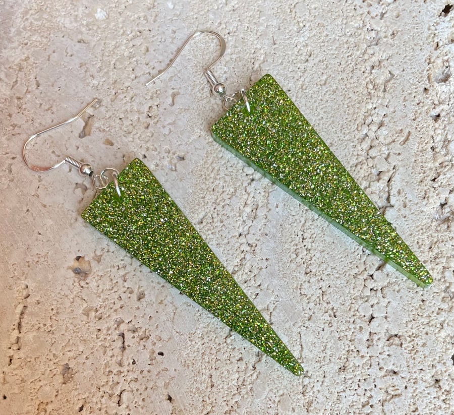 Green Glitter Drop Earrings 