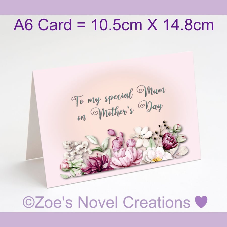 Peonies Mother's Day Card - A6 size 10.5cm X 14.8cm