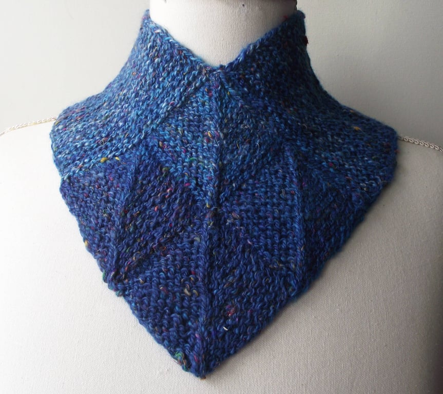 Neckwarmer, Scarf, Dickie, Blue, Handspun, Knitted, Merino, Sari Silk