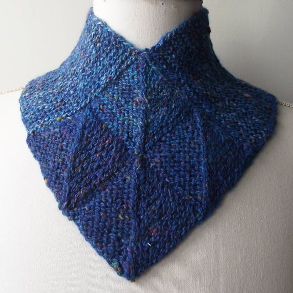 Neckwarmer, Scarf, Dickie, Blue, Handspun, Knitted, Merino, Sari Silk