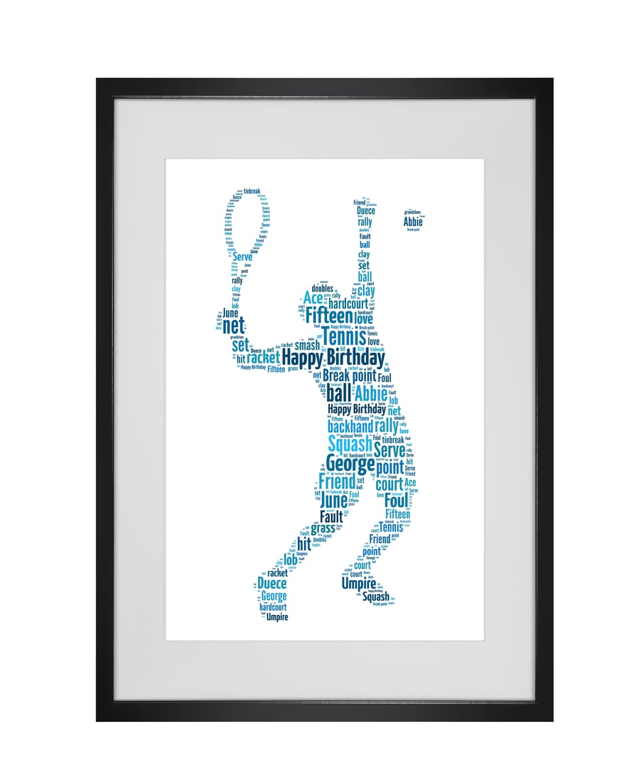 Personalised Tennis Player Design Word Art Gifts 