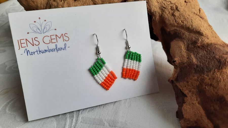 Irish Flag Beadwork Earrings (1)