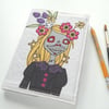freemotion embroidered spring floral lady zombie A6 sketchbook notebook