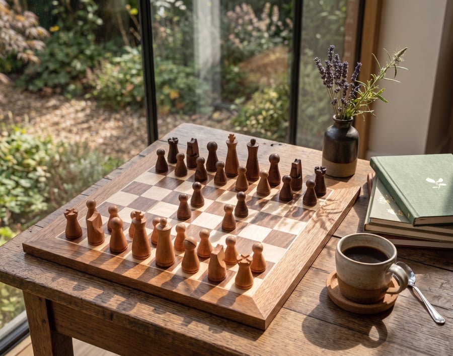 Hardwood Chess Board and Custom Pieces