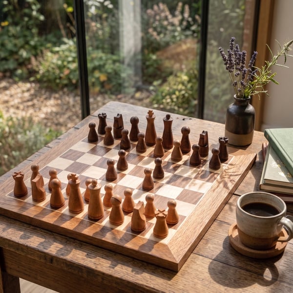 Hardwood Chess Board and Custom Pieces