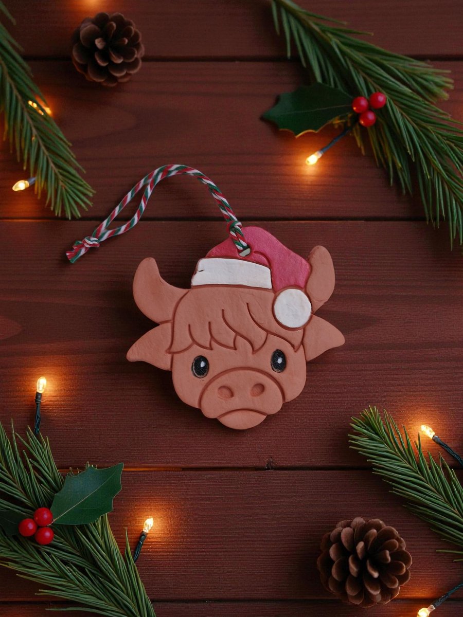 Highland Cow Terracotta Christmas Decoration Tree Ornament