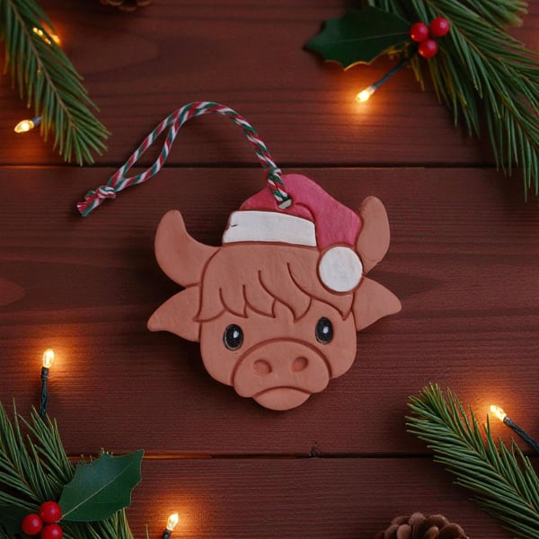 Highland Cow Terracotta Christmas Decoration Tree Ornament
