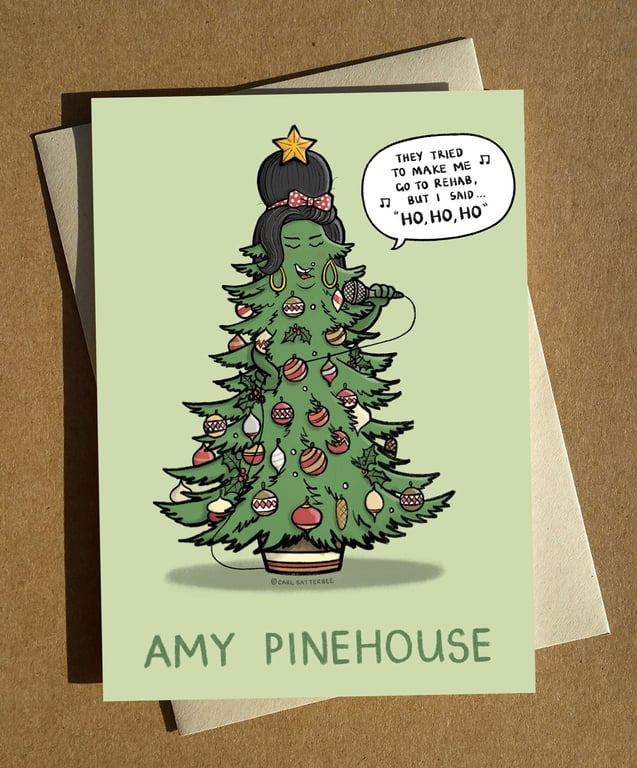 Amy Winehouse Cartoon Pun Christmas Card A6