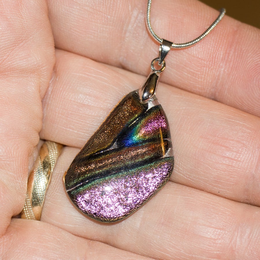  Dichroic Glass Pendant - Pink, Burgundy and Rainbow - 1233