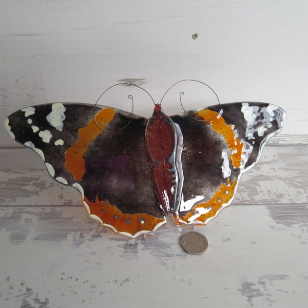 Red Admiral Butterfly Wall Hanging - Fused Glass - Home Decor - Art