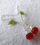 Orange Blossom Flower Bud Earrings with Vesuvianite Leaf, Sterling & Fine Silver - Image 8