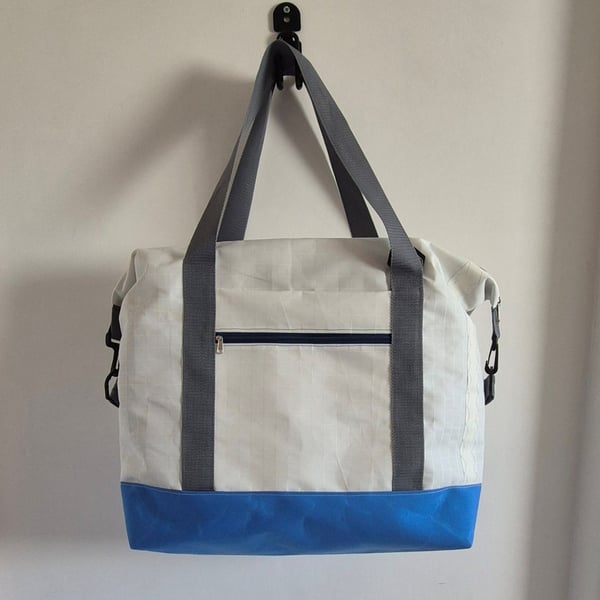 Large Upcycled Sailcloth Travel Bag – Zipped Weekender and Carryall Tote