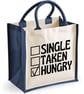 Single Taken Hungry Midi Jute Shopper Canvas Lunch Bag Funny Food Lover Present  - Image 4